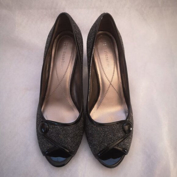Naturalizer Ladies Size 8.5M Black & Grey Tweed Peep Toe Pumps - Picture 4 of 11